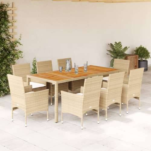 Vrtna garnitura - 9-dijelni vrtni blagovaonski set s jastucima poliratan i bagrem - Bež 190 x 90 x 75 cm 8 Cijena
