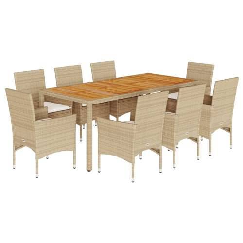 Vrtna garnitura - 9-dijelni vrtni blagovaonski set s jastucima poliratan i bagrem - Bež 190 x 90 x 75 cm 8 Cijena