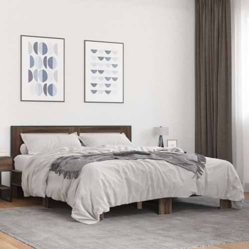 Okvir za krevet smeđi hrast 150x200cm konstruirano drvo i metal - Smeđi hrast 150 x 200 cm Cijena