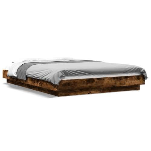 Okvir za krevet s LED svjetlima boja hrasta 140 x 190 cm drveni - Dimljeni hrast 140 x 190 cm Cijena