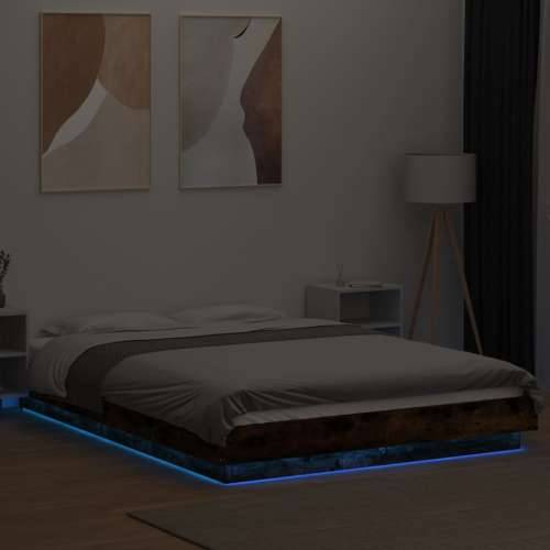 Okvir za krevet s LED svjetlima boja hrasta 140 x 190 cm drveni - Dimljeni hrast 140 x 190 cm Cijena