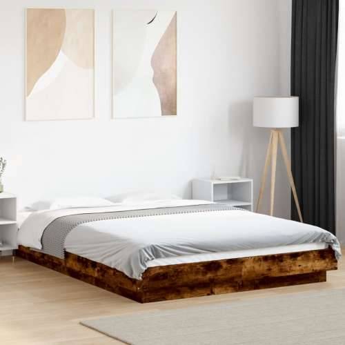Okvir za krevet s LED svjetlima boja hrasta 140 x 190 cm drveni - Dimljeni hrast 140 x 190 cm Cijena