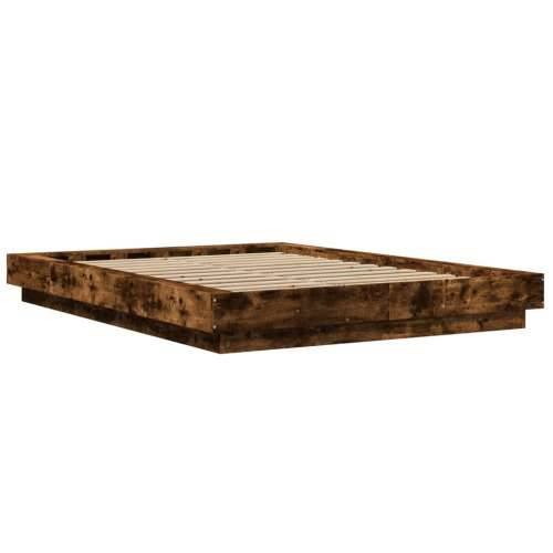 Okvir za krevet s LED svjetlima boja hrasta 140 x 190 cm drveni - Dimljeni hrast 140 x 190 cm Cijena