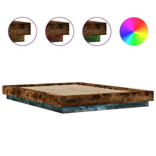 Okvir za krevet s LED svjetlima boja hrasta 140 x 190 cm drveni - Dimljeni hrast 140 x 190 cm Cijena