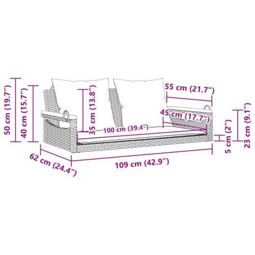 Klupa za ljuljanje s jastucima siva 109x62x40 cm od poliratana - Siva 109 x 62 x 40 cm 1 Da Cijena
