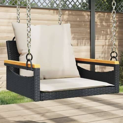 Klupa za ljuljanje s jastucima crna 63x62x40 cm od poliratana - Crna 63 x 62 x 40 cm 1 Da Cijena