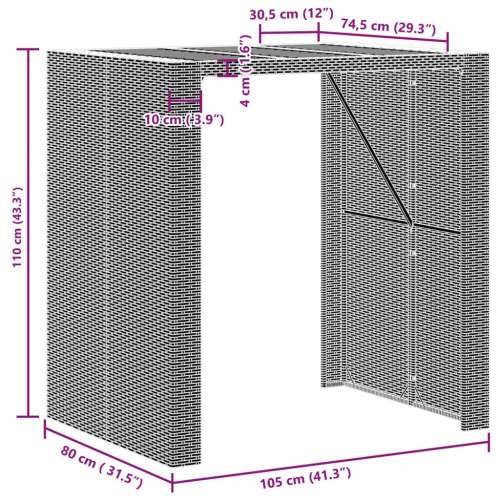 Vrtni barski stol s drvenom pločom sivi 105x80x110 cm poliratan - Siva 105 x 80 x 110 cm 1 Cijena