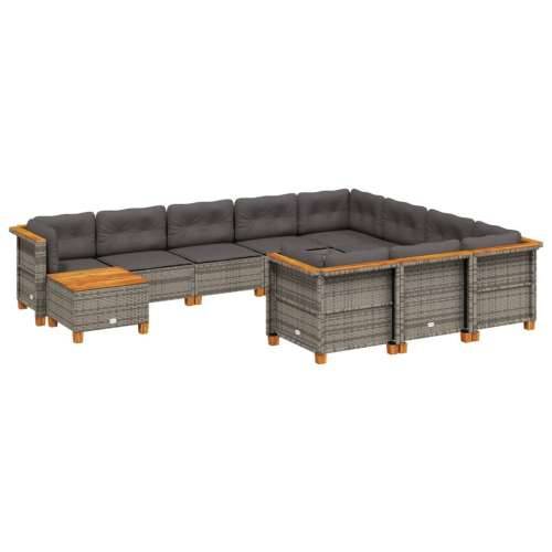 Vrtna garnitura - 11-dijelni set vrtnih sofa od poliratana s jastucima sivi - Siva Puno tkanje 1 Cijena