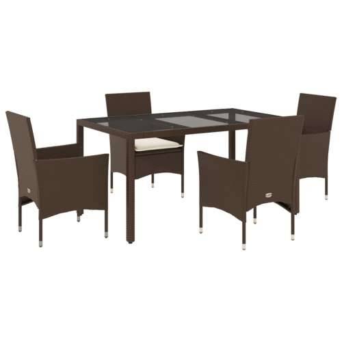 Vrtna garnitura - 5-dijelni vrtni blagovaonski set s jastucima poliratan i staklo - Smeđa 150 x 90 x 75 cm 4 Cijena