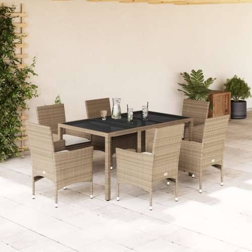 Vrtna garnitura - 7-dijelni vrtni blagovaonski set s jastucima poliratan i staklo - bež i krem 150 x 90 x 75 cm 6 Cijena