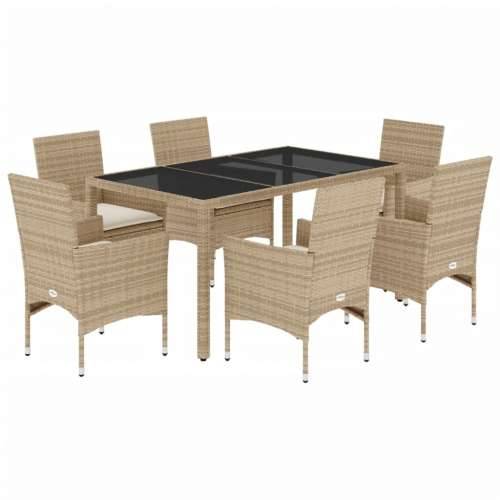 Vrtna garnitura - 7-dijelni vrtni blagovaonski set s jastucima poliratan i staklo - bež i krem 150 x 90 x 75 cm 6 Cijena