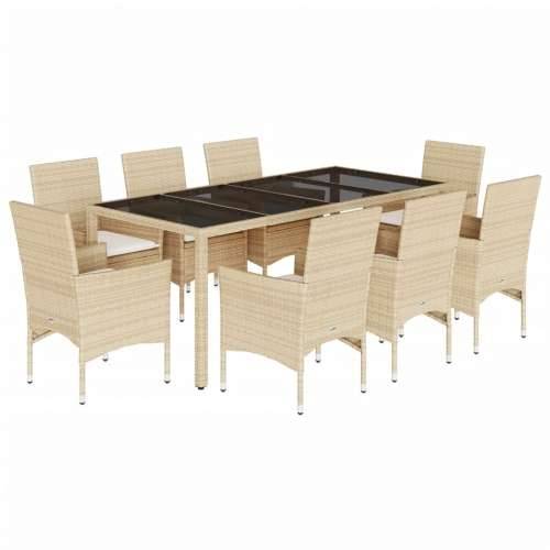 Vrtna garnitura - 9-dijelni vrtni blagovaonski set s jastucima poliratan i staklo - bež i krem 190 x 90 x 75 cm 8 Cijena