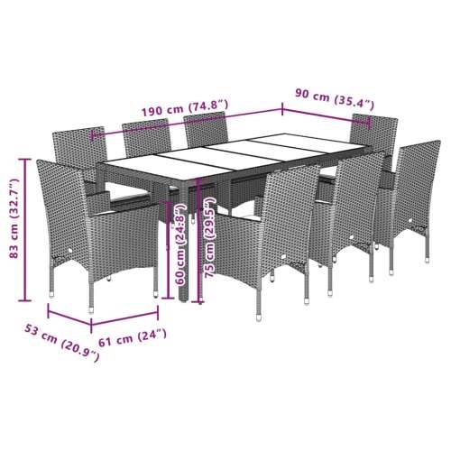 Vrtna garnitura - 9-dijelni vrtni blagovaonski set s jastucima poliratan i staklo - bež i krem 190 x 90 x 75 cm 8 Cijena