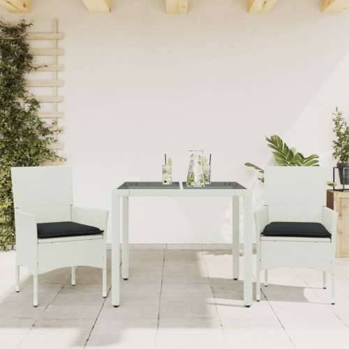 Vrtna garnitura - 3-dijelni vrtni blagovaonski set s jastucima poliratan i staklo - Bijela 90 x 90 x 75 cm 2 Cijena