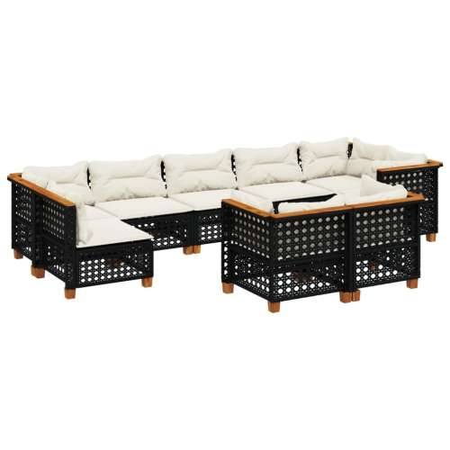 Vrtna garnitura - 9-dijelni set vrtnih sofa s jastucima crni od poliratana - Crna Bez stola tkanje s rupama 1 Cijena