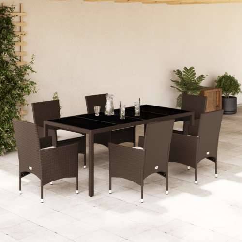Vrtna garnitura - 7-dijelni vrtni blagovaonski set s jastucima poliratan i staklo - Smeđa 190 x 90 x 75 cm 6 Cijena