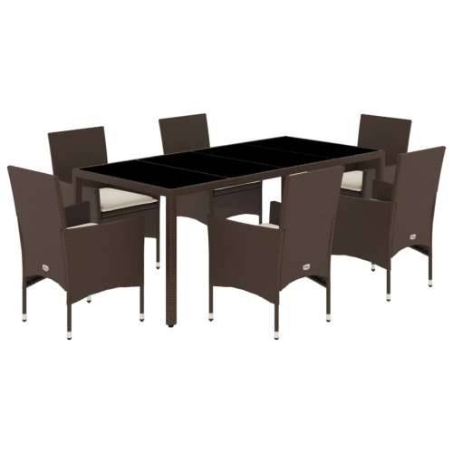 Vrtna garnitura - 7-dijelni vrtni blagovaonski set s jastucima poliratan i staklo - Smeđa 190 x 90 x 75 cm 6 Cijena