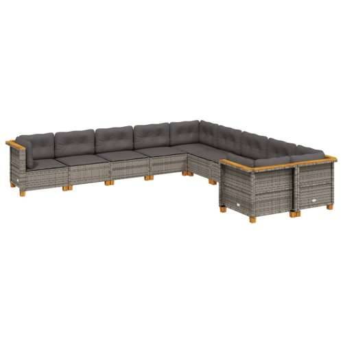 Vrtna garnitura - 10-dijelni set vrtnih sofa od poliratana s jastucima sivi - Siva Bez stola Puno tkanje 1 Cijena