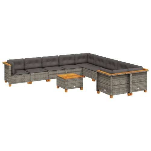 Vrtna garnitura - 11-dijelni set vrtnih sofa od poliratana s jastucima sivi - Siva Sa stolom Puno tkanje 1 Cijena