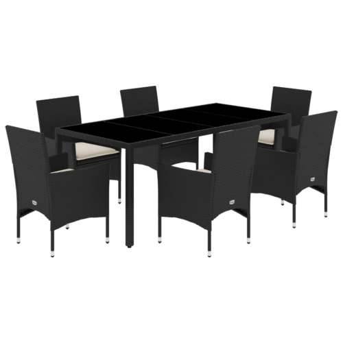 Vrtna garnitura - 7-dijelni vrtni blagovaonski set s jastucima poliratan i bagrem - Crna i krem 190 x 90 x 75 cm 6 Cijena