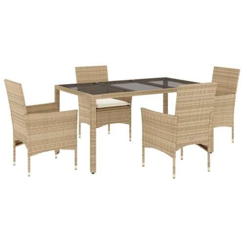 Vrtna garnitura - 5-dijelni vrtni blagovaonski set s jastucima poliratan i staklo - bež i krem 150 x 90 x 75 cm 4 Cijena
