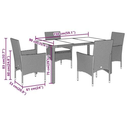 Vrtna garnitura - 5-dijelni vrtni blagovaonski set s jastucima poliratan i staklo - bež i krem 150 x 90 x 75 cm 4 Cijena
