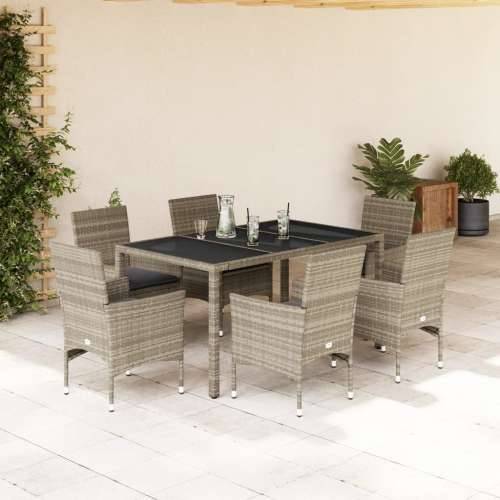 Vrtna garnitura - 7-dijelni vrtni blagovaonski set s jastucima poliratan i staklo - Svjetlosiva 150 x 90 x 75 cm 6 Cijena
