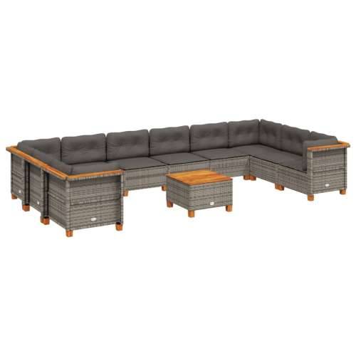 Vrtna garnitura - 11-dijelni set vrtnih sofa od poliratana s jastucima sivi - Siva Sa stolom Puno tkanje 1 Cijena