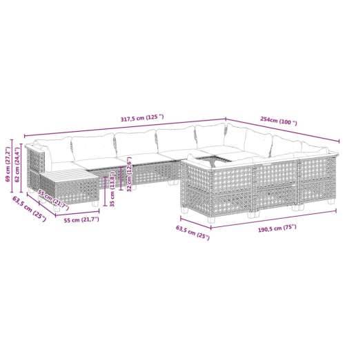 Vrtna garnitura - 11-dijelni set vrtnih sofa od poliratana s jastucima crni - Crna Linijsko tkanje 1 Cijena