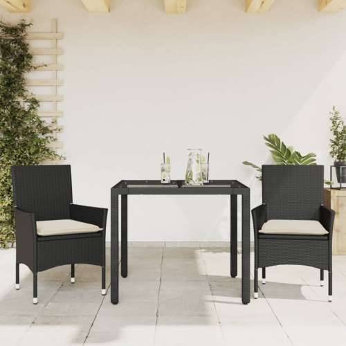 Vrtna garnitura - 3-dijelni vrtni blagovaonski set s jastucima poliratan i staklo - Crna i krem 90 x 90 x 75 cm 2 Cijena