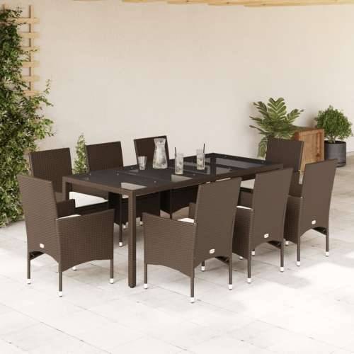 Vrtna garnitura - 9-dijelni vrtni blagovaonski set s jastucima poliratan i staklo - Smeđa 190 x 90 x 75 cm 8 Cijena