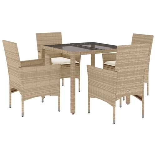 Vrtna garnitura - 5-dijelni vrtni blagovaonski set s jastucima poliratan i staklo - bež i krem 90 x 90 x 75 cm 4 Cijena