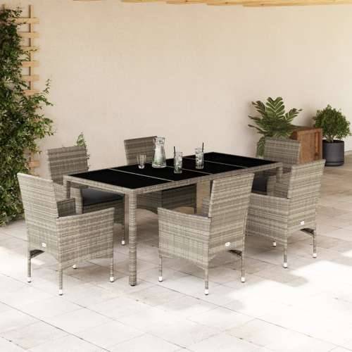Vrtna garnitura - 7-dijelni vrtni blagovaonski set s jastucima poliratan i staklo - Svjetlosiva 190 x 90 x 75 cm 6 Cijena