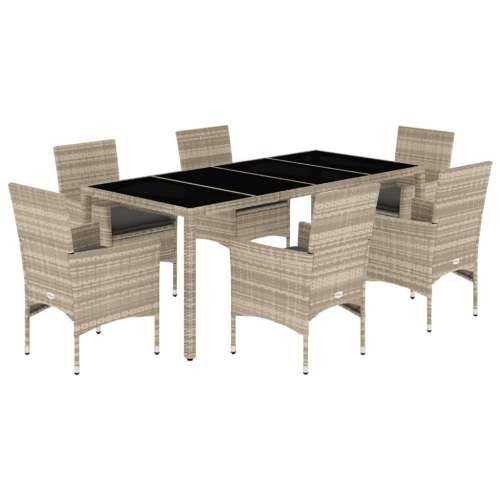 Vrtna garnitura - 7-dijelni vrtni blagovaonski set s jastucima poliratan i staklo - Svjetlosiva 190 x 90 x 75 cm 6 Cijena