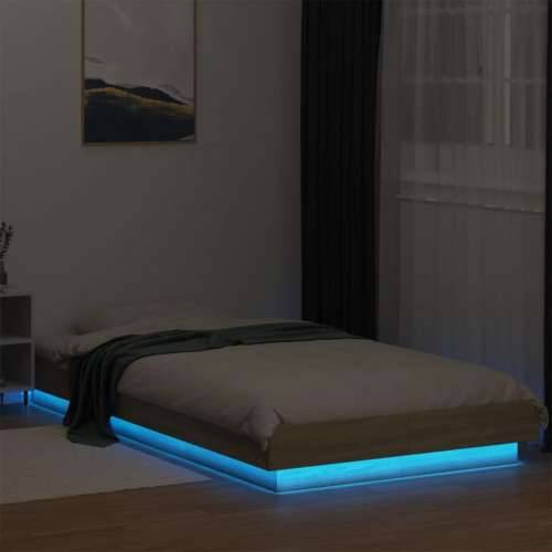Okvir za krevet s LED svjetlima boja hrasta 100 x 200 cm drveni - sonoma hrast 100 x 200 cm Cijena