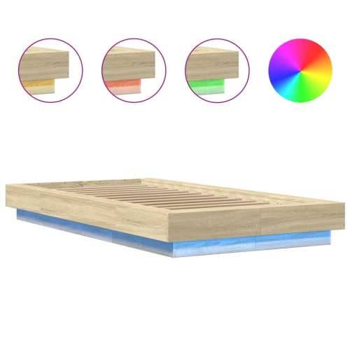 Okvir za krevet s LED svjetlima boja hrasta 100 x 200 cm drveni - sonoma hrast 100 x 200 cm Cijena