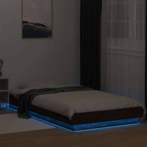 Okvir za krevet s LED svjetlima boja hrasta 90 x 200 cm drveni - Smeđa 90 x 200 cm Cijena