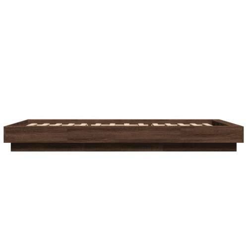Okvir za krevet s LED svjetlima boja hrasta 90 x 200 cm drveni - Smeđa 90 x 200 cm Cijena