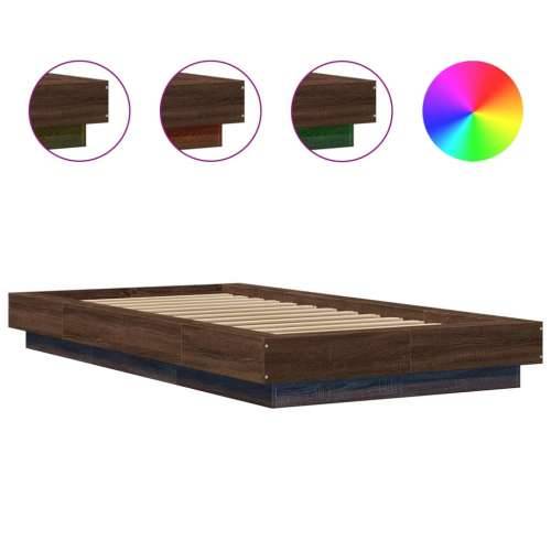 Okvir za krevet s LED svjetlima boja hrasta 90 x 200 cm drveni - Smeđa 90 x 200 cm Cijena