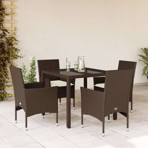 Vrtna garnitura - 5-dijelni vrtni blagovaonski set s jastucima poliratan i staklo - Smeđa 90 x 90 x 75 cm 4 Cijena
