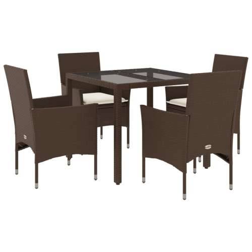 Vrtna garnitura - 5-dijelni vrtni blagovaonski set s jastucima poliratan i staklo - Smeđa 90 x 90 x 75 cm 4 Cijena