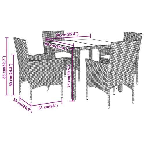 Vrtna garnitura - 5-dijelni vrtni blagovaonski set s jastucima poliratan i staklo - Smeđa 90 x 90 x 75 cm 4 Cijena