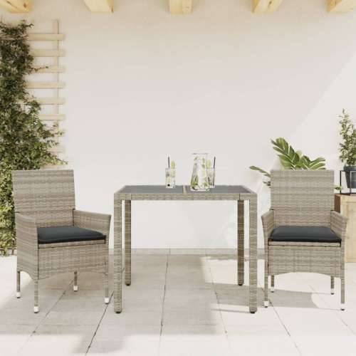 Vrtna garnitura - 3-dijelni vrtni blagovaonski set s jastucima poliratan i staklo - Svjetlosiva 90 x 90 x 75 cm 2 Cijena