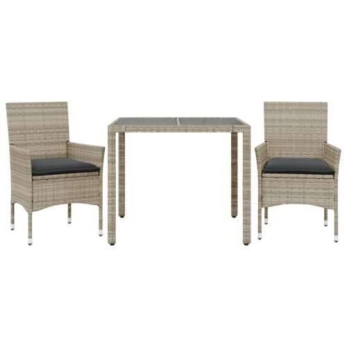 Vrtna garnitura - 3-dijelni vrtni blagovaonski set s jastucima poliratan i staklo - Svjetlosiva 90 x 90 x 75 cm 2 Cijena