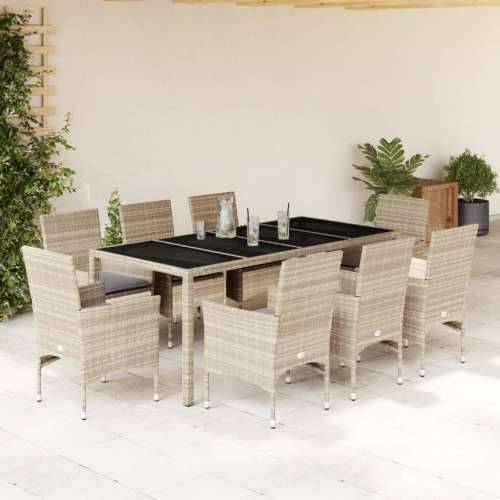 Vrtna garnitura - 9-dijelni vrtni blagovaonski set s jastucima poliratan i staklo - Svjetlosiva 190 x 90 x 75 cm 8 Cijena