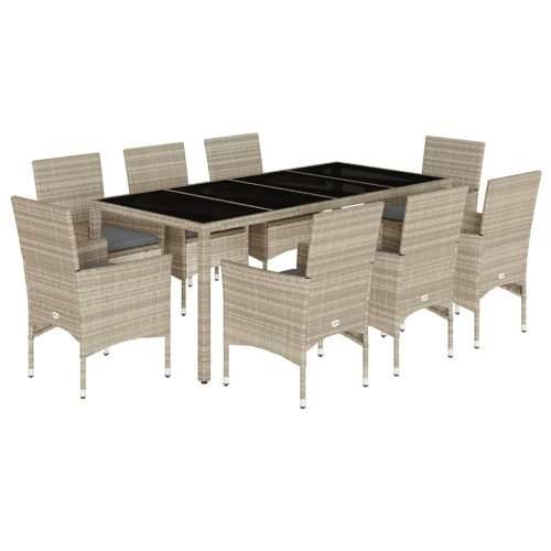 Vrtna garnitura - 9-dijelni vrtni blagovaonski set s jastucima poliratan i staklo - Svjetlosiva 190 x 90 x 75 cm 8 Cijena