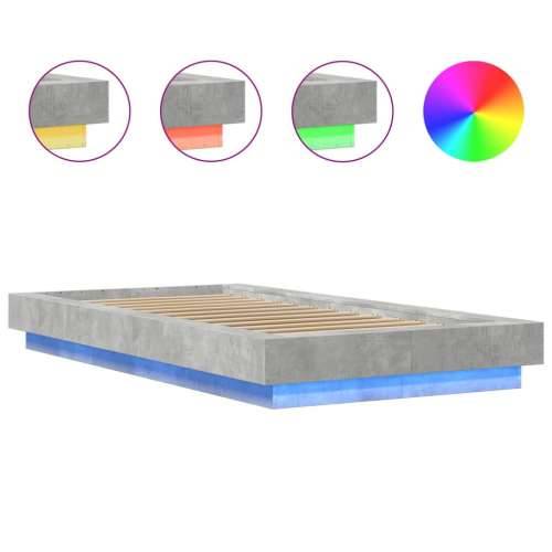 Okvir kreveta s LED svjetlima boja betona 100 x 200 cm drveni - Beton siva 100 x 200 cm Cijena