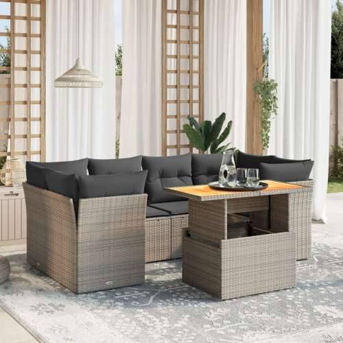 Vrtna garnitura - 7-dijelni set vrtnih sofa sivi od poliratana - siva i tamnosiva 2x kutna + 4x srednja + stol 1 Cijena