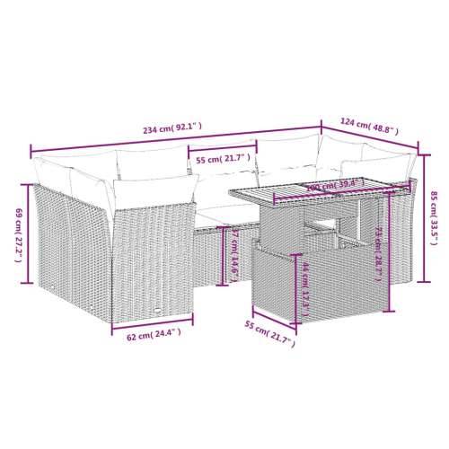 Vrtna garnitura - 7-dijelni set vrtnih sofa sivi od poliratana - siva i tamnosiva 2x kutna + 4x srednja + stol 1 Cijena