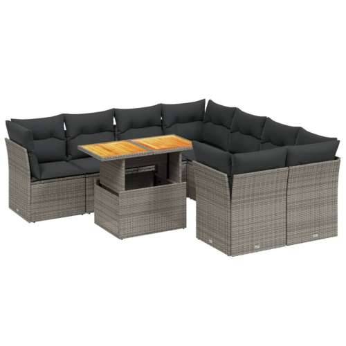 Vrtna garnitura - 9-dijelni set vrtnih sofa od poliratana s jastucima sivi - siva i tamnosiva 4x srednja + 4x kutna + stol 1 Cijena